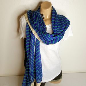 Blue & Green stripped scarf cream trim